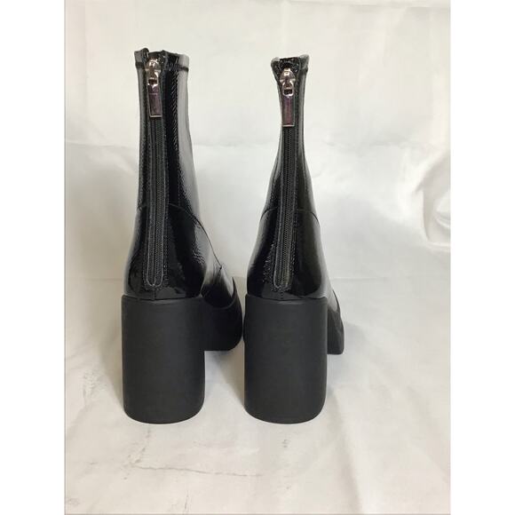 Free People Women Platform Chunky Heel Bootie  Sz36 Black Patent Club Moto Shiny - Picture 3 of 9